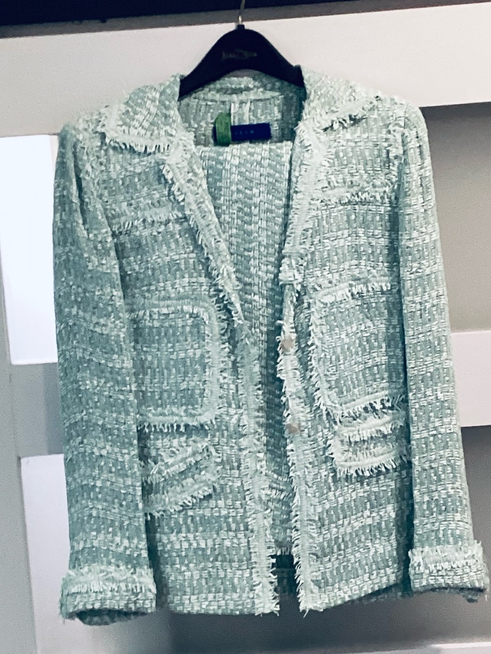 Liliu Mint Green Ribbon Knit Jacket and skirt. Size 10